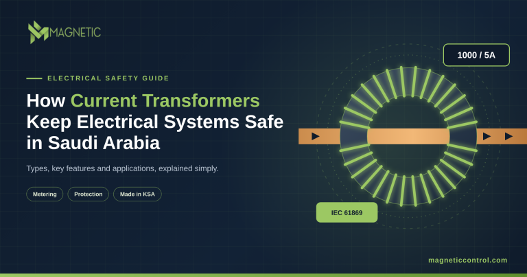 Current transformer with a busbar passing through its core, showing how current transformers keep electrical systems safe in Saudi Arabia – Magnetic